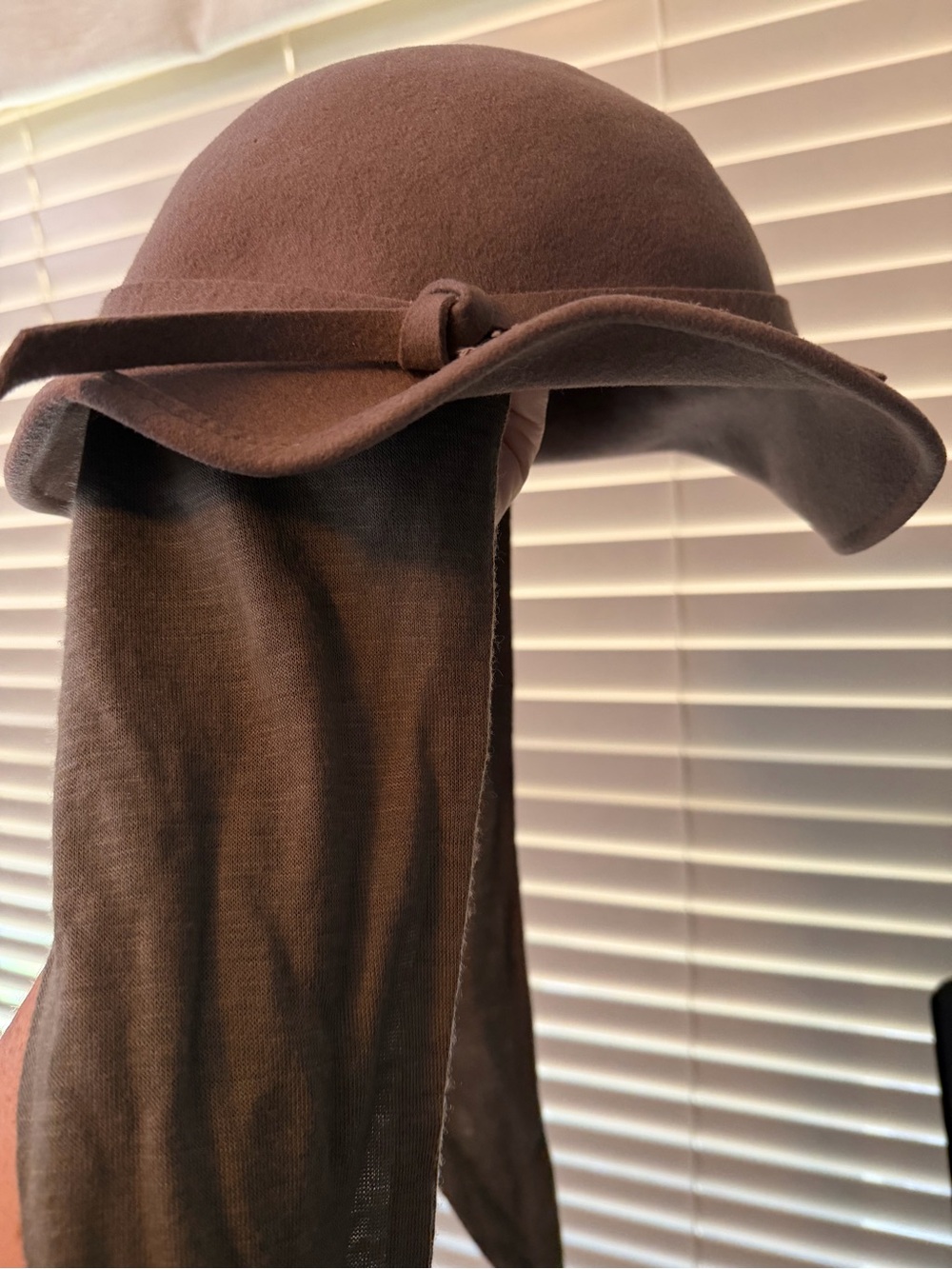 Vintage Michael Howard Chocolate Brown Felt Floppy wool Hat with Draped Scarf